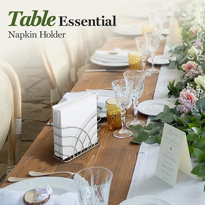 Napkin Holder for Table – Silver Iron Upright Napkin Dispenser for Paper Napkins, Napkin Dispenser for Kitchen Dining, Cocktail Picnic Bar Modern Kitchen and Dining Decor, Servilletero