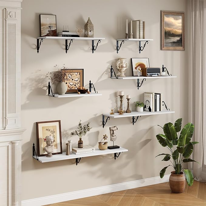 RICHFOCUS 12 Inch Deep Floating Shelves for Wall, 48" W x 12" D Wood Wall Shelves Set of 2, Wide Floating Shelves for Living Room, Bedroom, Kitchen, Bathroom and Decor Storage, White