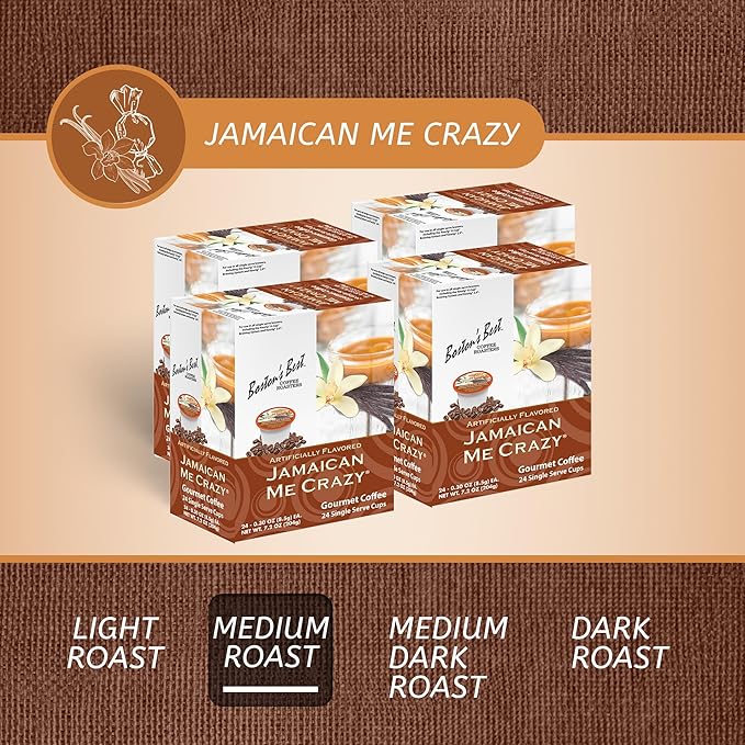 Boston’s Best - Jamaican Me Crazy Flavored Delicious Gourmet Coffee, Compatible with Keurig Coffee Maker, 24 Count (Pack of 4)