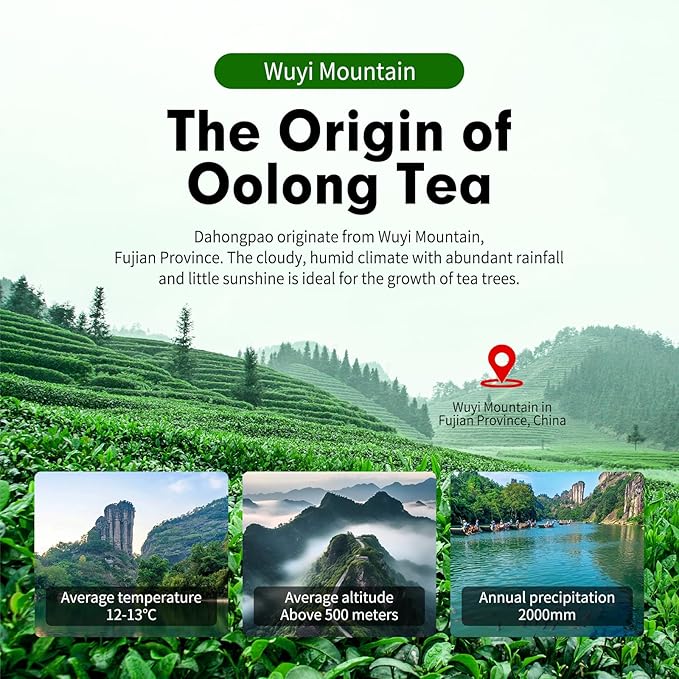 YUANSHENG Dahongpao Oolong Tea, Fujian Wuyi Rock Oolong Tea Loose Leaf with Nectar Aroma, Dark and Moist, Natural High Mountain Chinese Tea Dahongpao Big Red Robe 1.76Oz (50g) 特级大红袍 乌龙茶 中国功夫岩茶