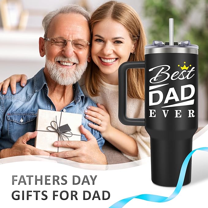 Christmas Birthday Gifts for Dad Him, Dad Gifts from Daughter Son, Best Dads Ever Gift, Funny Dads Gift Idea, 40 oz Coffee Tumbler With Handle Straw