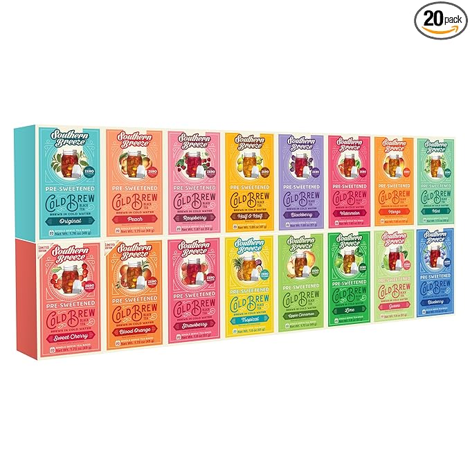 Southern Breeze Cold Brew Sweet Tea BUILD YOUR OWN BUNDLE Choose four or More Flavors Iced Tea with Black Tea 20 Tea Bags (Minimum 4 Selections & Maximum 12 Selections)