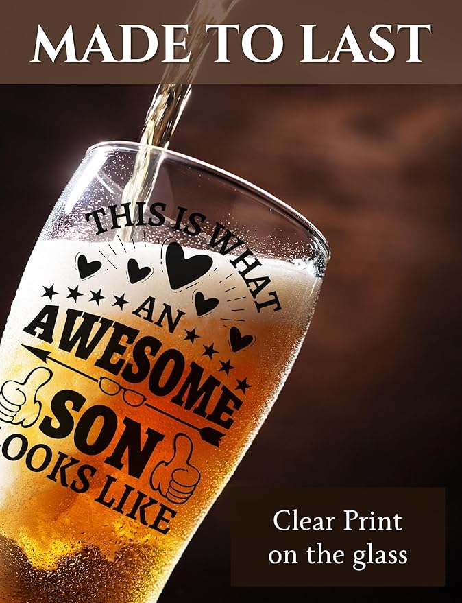 Onebttl Son Gifts from Mom, Beer Pint Glass Mug 15oz/440ml