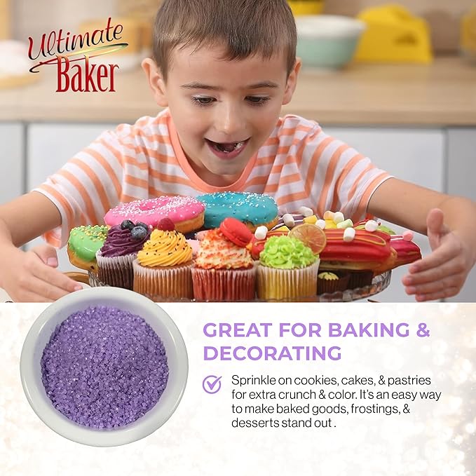 Ultimate Baker - Sanding Sugar, Purple - Vibrant, Naturally Colored Baking & Decorating Sugar, Perfect for Sprinkling on Cakes, Desserts & Ice Cream, Medium Crystal - 16oz