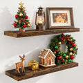 Floating Shelves for Wall, 36 x 9.3 Large Floating Shelf Wall Mounted Set of 2, Rustic Wood Shelves for Bathroom, Kitchen, Living, Heavy-Duty Storage Deep Shelf for Books, Decor, Rustic Brown
