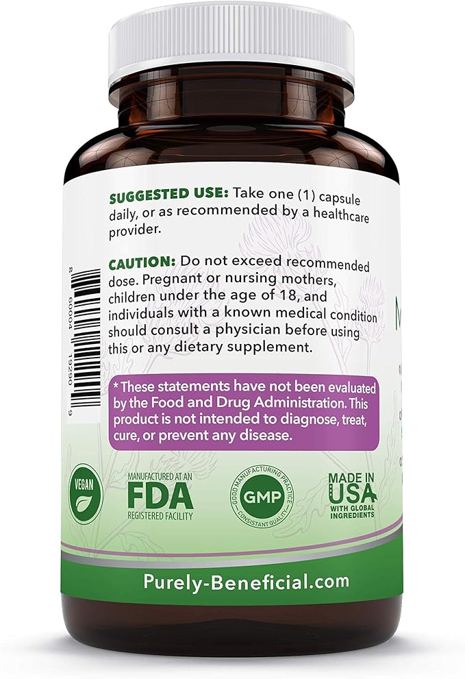 PURELY beneficial Organic Milk Thistle Capsules, 50:1 Milk Thistle Extract, Silybum Marianum 25000 mg Strength, Liver Cleanse & Antioxidant Support, 120 Veg Capsules, Vegan & Non-GMO