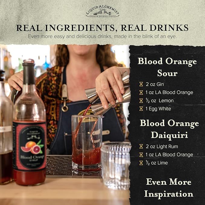 Liquid Alchemist Blood Orange Syrup for Cocktails - Real Ingredients Make our Blood Orange Puree a Perfect Margarita Mixer - Non-GMO Sour Mix (12.7 oz)