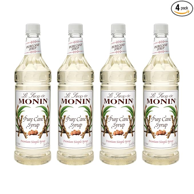 Monin - Pure Cane Syrup, Pure and Sweet, Great for Coffee, Tea, and Specialty Cocktails, Gluten-Free, Non-GMO (1 Liter, 4-Pack)