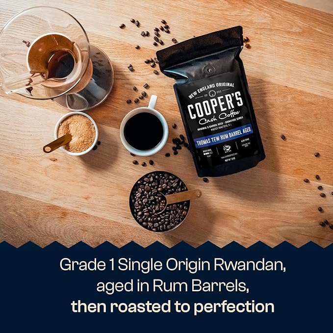 Rum Barrel Aged Coffee, Single-Origin Rwandan Beans Aged in Rum Barrels, Medium Roast Whole Bean, 12 oz