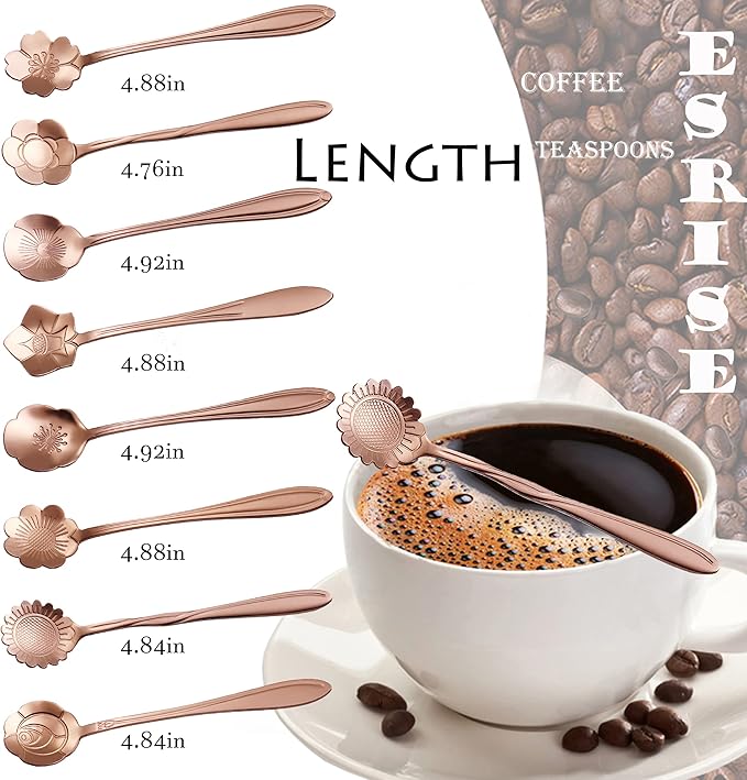 16 Pcs Teaspoon Tea Spoons, ESRISE Stainless Steel Cute Coffee Spoon for Tea Party Decorations (Rose Gold)