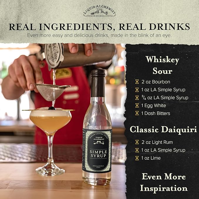 Liquid Alchemist Simple Syrup for Cocktails - Real Ingredients Make our Simple Sugar Syrup the Perfect Old Fashioned Mix - Non-GMO, Gluten Free & Vegan (25.4 oz)