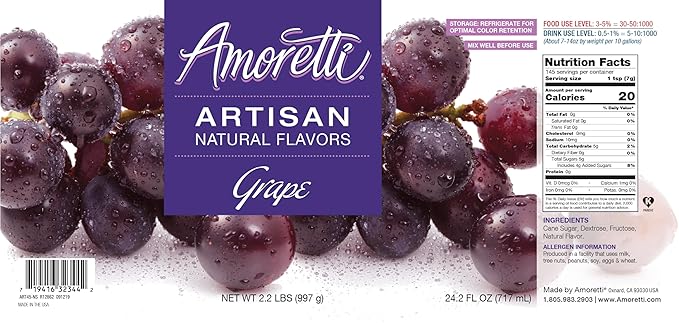 Amoretti - Natural Grape Artisan Flavor Paste, 8 oz, Perfect For Ice Cream, Beverages, Cakes, and more, Preservative Free, Vegan, Gluten Free, No Artificial Sweeteners, Highly Concentrated