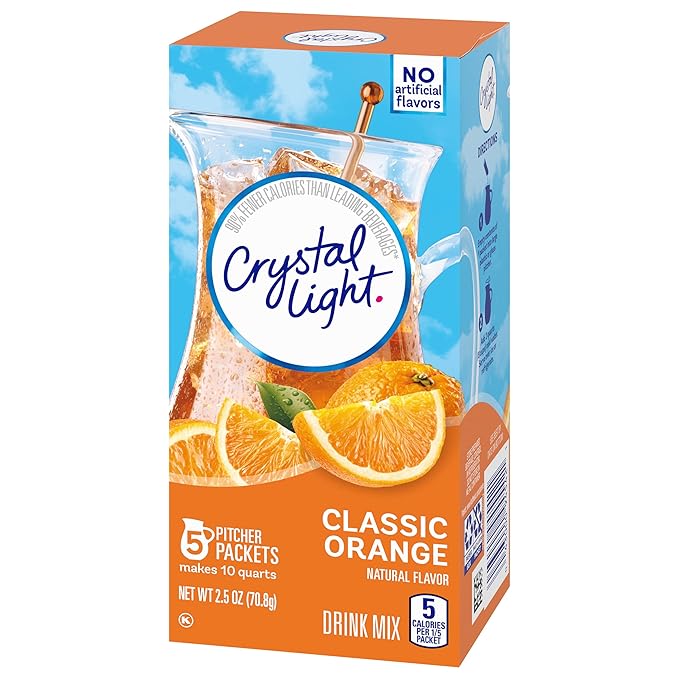 Crystal Light Classic Orange Naturally Flavored Powdered Drink Mix with Caffeine, 5 ct Pitcher Packets