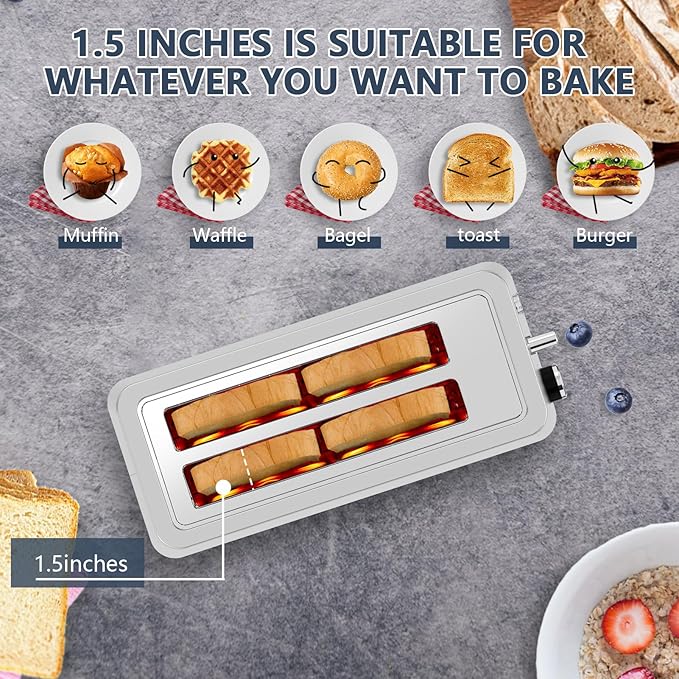 4-Slice Toaster, Extra Wide Long Slot Toaster, 6 Browning Settings, Bagel/Defrost/Reheat Functions, Removable Crumb Tray, Stainless Steel Housing (Stainless Steel)