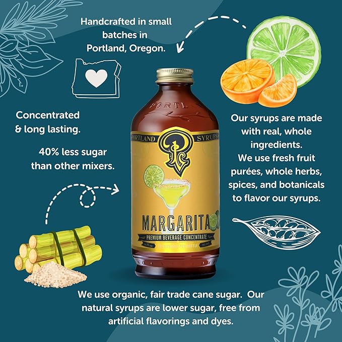 Portland Syrups Margarita Syrup - Craft Cocktail and Mocktail Mixer with Tangerine, Blood Orange, and Lime Puree - 12 oz with 24 Servings (Pack of 1)