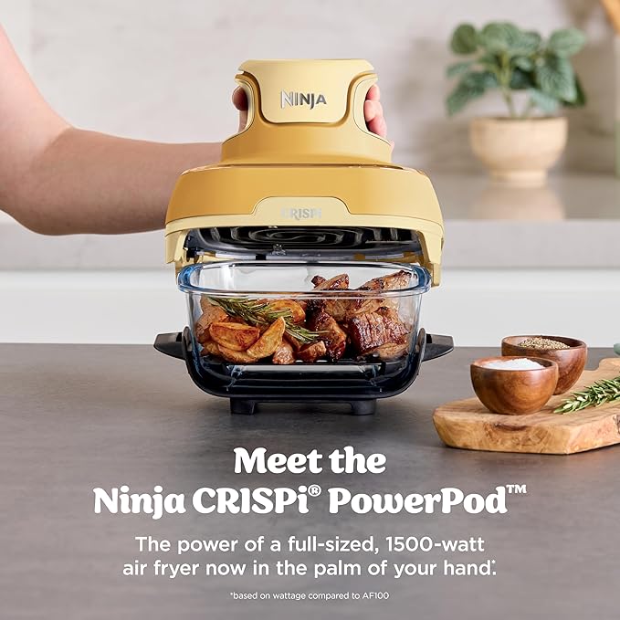 Ninja | Air Fryer | Crispi 4-in-1 Portable Cooking System | 4QT & 6 Cup Glass Containers, Crisper Plates & Storage Lids Included | Microwave, Freezer & Dishwasher Safe | Ginger Snap | FN101GD