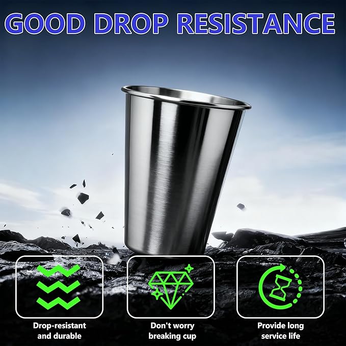 20oz 10PCS Stainless Steel Pint Cup,Pint Tumbler,Reusable metal Cups,Stainless Steel Water Tumbler,BPA Free,Stackble,Durable,Unbreakable Metal Drinking Glasses for Bar,Banquet Mugs (10, 20OZ)