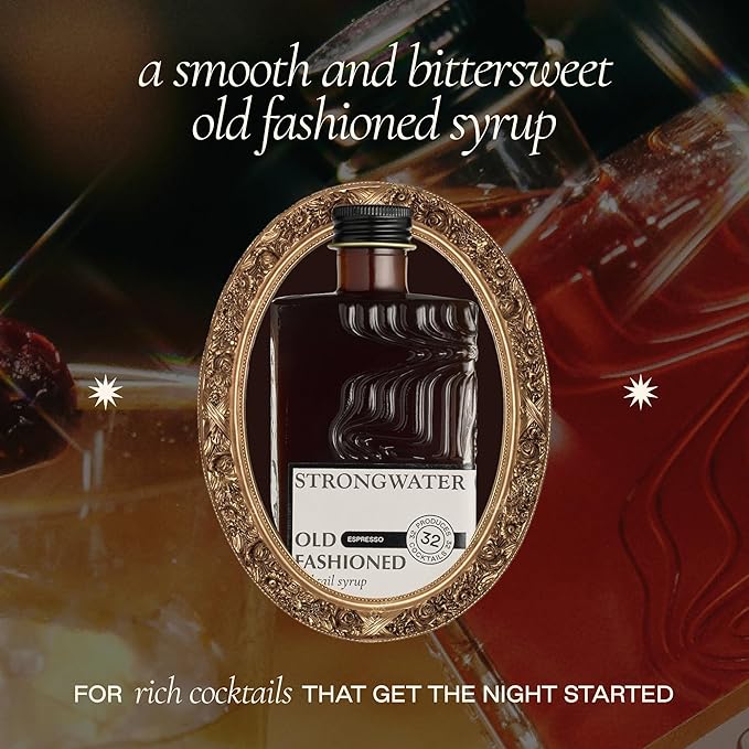 Strongwater Espresso Old Fashioned Craft Cocktail Mixer - Makes 32 Cocktails - Handcrafted Old Fashioned Syrup with Real Coffee, Cinnamon, Sugar & Cherry - Just Mix with Bourbon or Whiskey