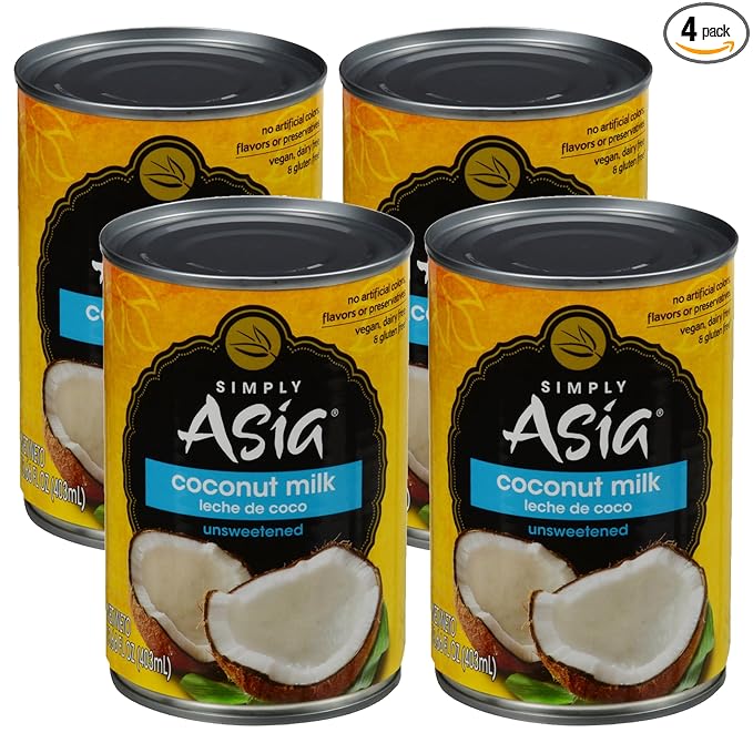 Simply Asia Unsweetened Coconut Milk, 13.66 fl oz - One 13.66 Ounce Can of Unsweetened Coconut Milk, Gluten and Dairy Free, Perfect Alternative for Cooking, Baking and Beverages (Pack of 4)