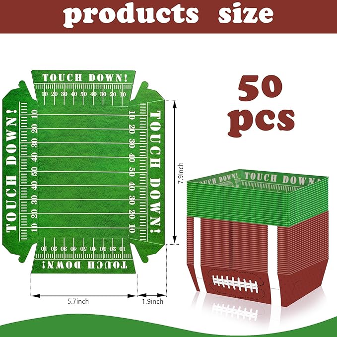 50Pcs Football Party Favors & Supplies - Paper Food Tray, Disposable Serving Boats for Football Birthday Party & Superbowl Decor