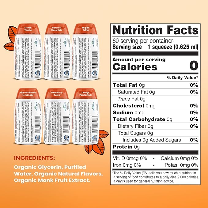 SweetLeaf Liquid Monk Fruit - Variety Pack, Monk Fruit Liquid Sweetener Drops, Organic Monk Fruit Extract, Zero Calorie Sweetener, Sugar Free, Keto Friendly, Erythritol Free - 1.7 Fl Oz (6-Pack)