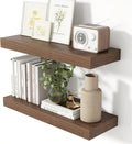 Heimlove 24 Inch Floating Shelves for Wall Walnut Shelves Set of 2,Wall Mounted Rustic Wood 8 Inch Deep Floating Shelf with Invisible Brackets for Bedroom Kitchen Living Room