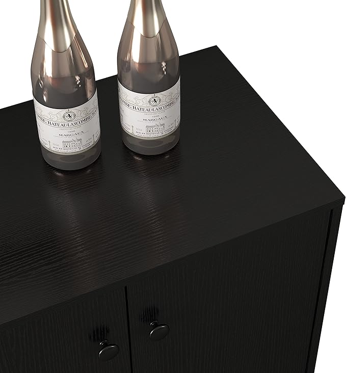 Panana Sideboard Buffet Cabinet Kitchen Storage Cabinet Living Room 4 Doors Console Table (Black)