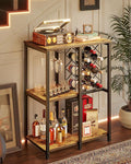 TIQLAB 3-Tier Wine Rack Cabinet, Modern Liquor & Coffee Bar Cart with Shelves, Glass Holder and Power Socket, Bar Table for Kitchen, Dining Room