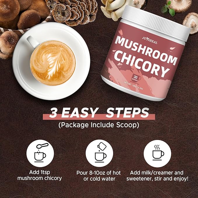 JUYIHEAL Mushroom Coffee, 10 in1 Mushroom Powder Coffee with Lions Mane, Chaga, Reishi, Cordyceps, Maitake, Shiitake, and Turkey Tail for Energy, Focus, Immune Support, 72g
