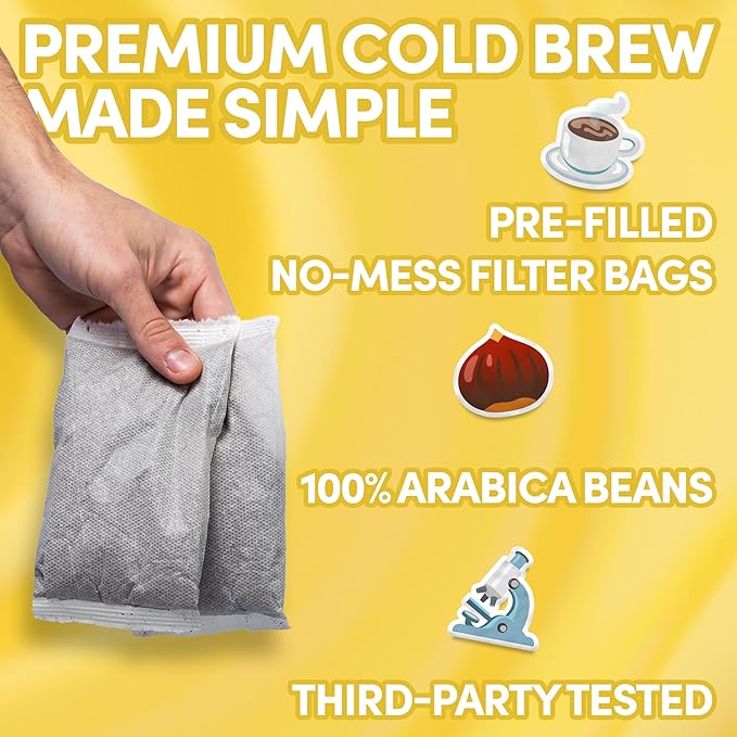 Sarasota Coffee 1905 Cold Brew Coffee Bags | Breakfast Blend Blonde-Medium Roast | 100% Arabica | Smooth & Low Acid | Ground Pouches | Cold Brew Kit Makes 14 Cups | Rich & Smooth Flavor