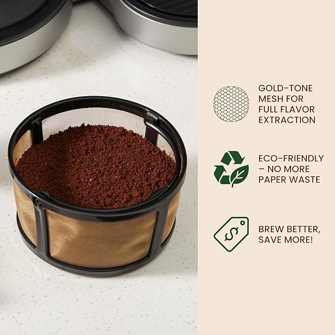 Reusable Keurig Mesh Coffee Filter Basket for K Duo, K-Duo Essentials, Keurig Duo Hot & Iced Coffee Makers by PureHQ – Refillable Gold Tone Carafe Filter for Ground Coffee