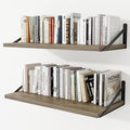 Deep Wall Shelves 30"W x 12"D Engineered Wood Floating Shelves for Wall, Sturdy Metal Bracket Bookshelves Home Decor Storage for Living Room Bedroom Bathroom Kitchen, Set of 2, Grey Finish