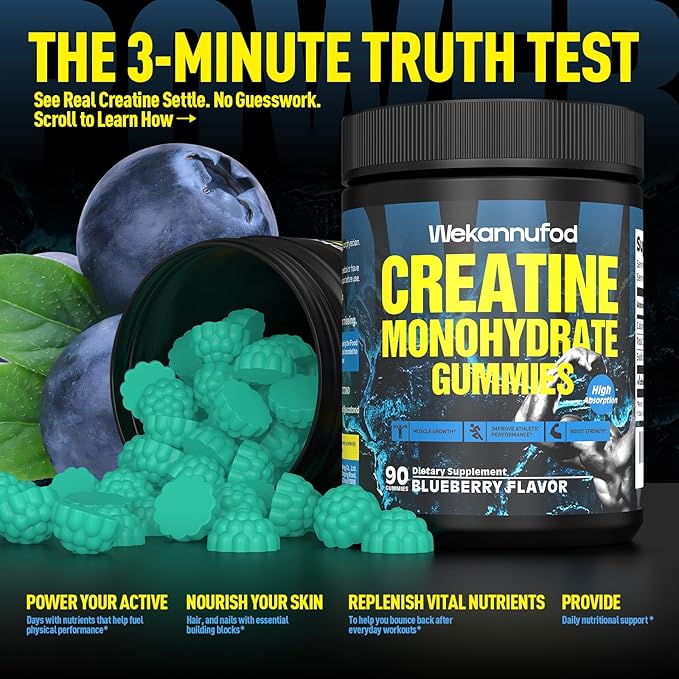 Creatine Monohydrate Gummies for Men & Women,5000MG Creatine Gummy Sugar Free. Boost Focus,Strength, and Endurance, Anti-Melting Formula, Vegan, Gluten-Free, Non-GMO,(Blueberry 90 ct)