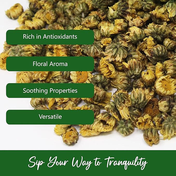 NPG Chrysanthemum Bud Tea 16 Oz, Premium Dried Chinese Tai Ju Flowers, Juhua Herbal Tea, Caffeine-Free, Non-GMO Loose Leaf with Floral Fragrance, Sweet and Refreshing Flavor for Relaxation