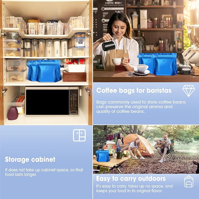 16oz 1lb 60pcs Coffee Bags with Valve,Vented Coffee Bag Barrier Bags Store Bags Coffee Packaging Coffee Storage Pouches Stand-up Bags for Food Diamond Shaped Need to Use Heat Sealing Machine（Blue）
