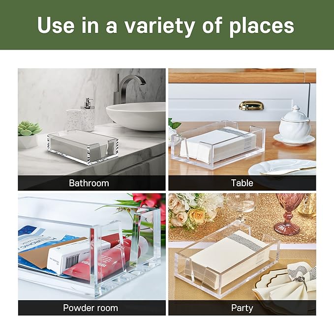 Acrylic Guest Towel Holder Tray for Bathroom – Napkin Holder for Disposable Paper Towels, Hand Towel Organizer for Vanity or Bathroom, Clear Bathroom Accessory, 8.7 x 5.2 x 2.5 Inch Size