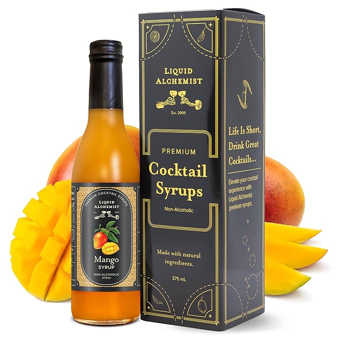 Liquid Alchemist Mango Syrup for Drinks - Real Ingredients Make our Mango Puree for Cocktails the Perfect Margarita Mix - Our Tropical Flavoring Syrup is Non-GMO & Vegan (12.7 oz)