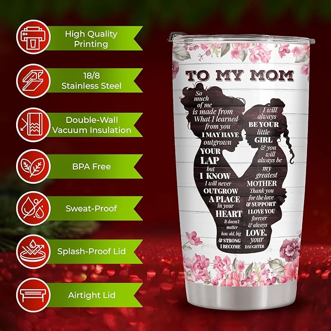 34HD Letters To Mom Tumbler with Lid, 20 oz Stainless Steel Vacuum Insulated Mommy Cup, Mama Coffee Mug, Mom Gifts from Daughter on Birthday Mothers Day Christmas