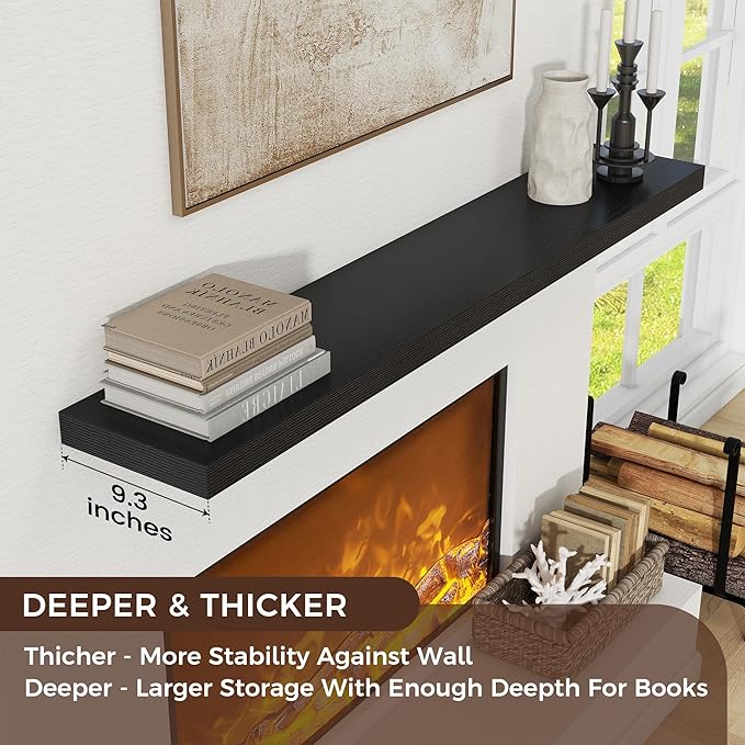 Floating Shelves for Wall, Engineered Wood Wall Shelves with Invisible Brackets for Living Room Bedroom Bathroom Office Kitchen Decor and Storage (Black, 55" W x 9" D x 1.5" H) Set of 1