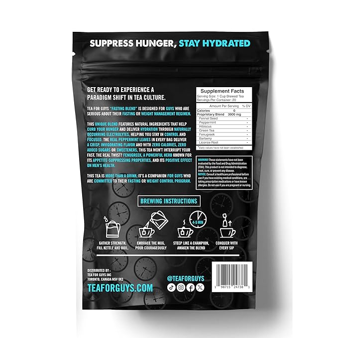 Tea For Guys: Fasting Tea – Strong Herbal Blend for Focus, Grit, and Control | – 20 Biodegradable Tea Bags
