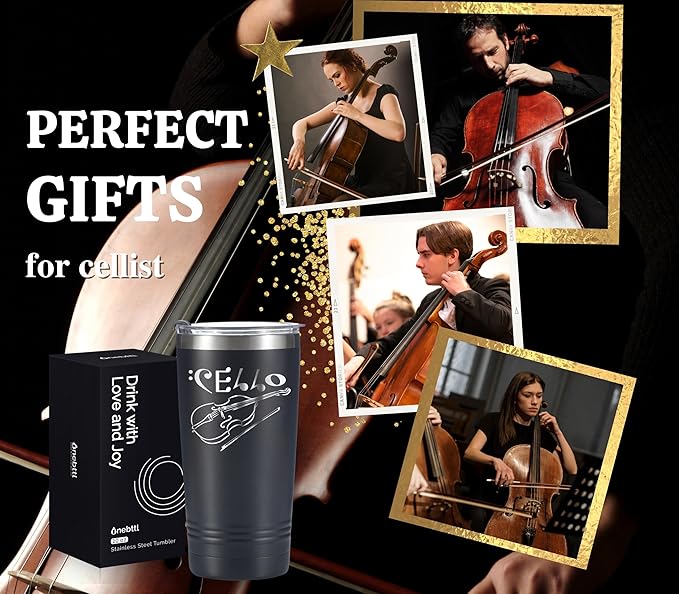 Onebttl Cello Gifts for Men and Women, Gifts on International Cello Day, Birthday and Christmas, 20 oz Insulated Stainless Steel Tumbler - CELLO