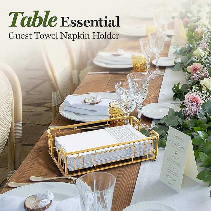 Guest Towel Holder Tray for Bathroom – Gold Napkin Holder for Disposable Paper Hand Towels, Vanity Countertop Hand Towel Organizer, Modern Bathroom Accessory for Guest Napkins