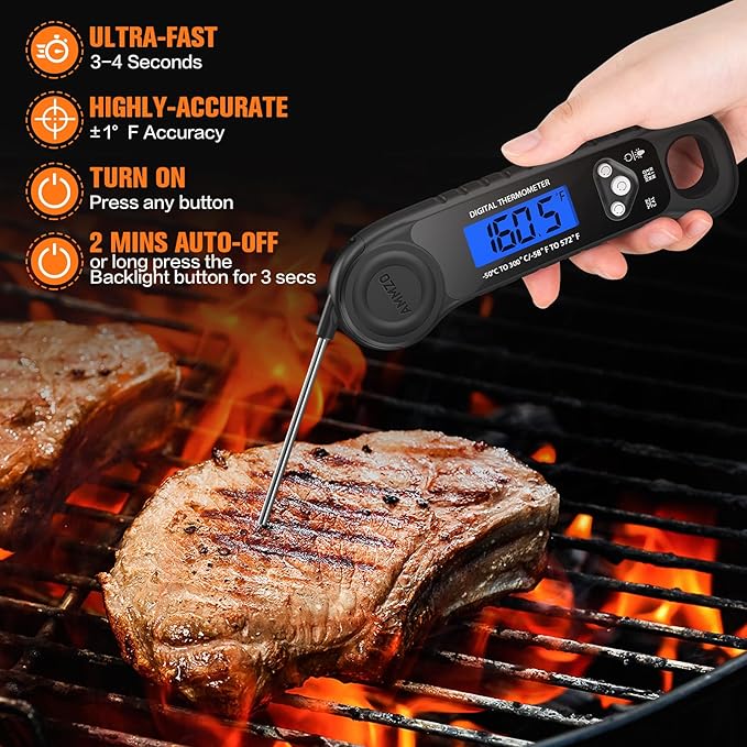 Meat Thermometer Digital, Instant Read Food Thermometer for Cooking Deep Fry BBQ Oven Grill Smoker Roast and Candy Thermometer, Stocking Stuffers Gifts for Men Women