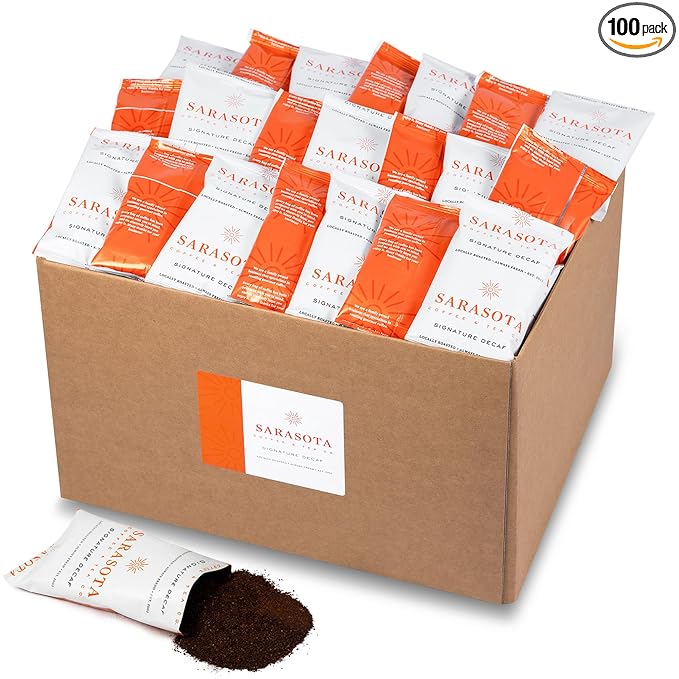 Coffee Packets – Bulk Decaf Fractional Packs Sampler Set, Gourmet Low Acid Mold Free 1.75 oz Single-Pot Pouches for 12 Cup Brewers, 100 Count Box – Sarasota