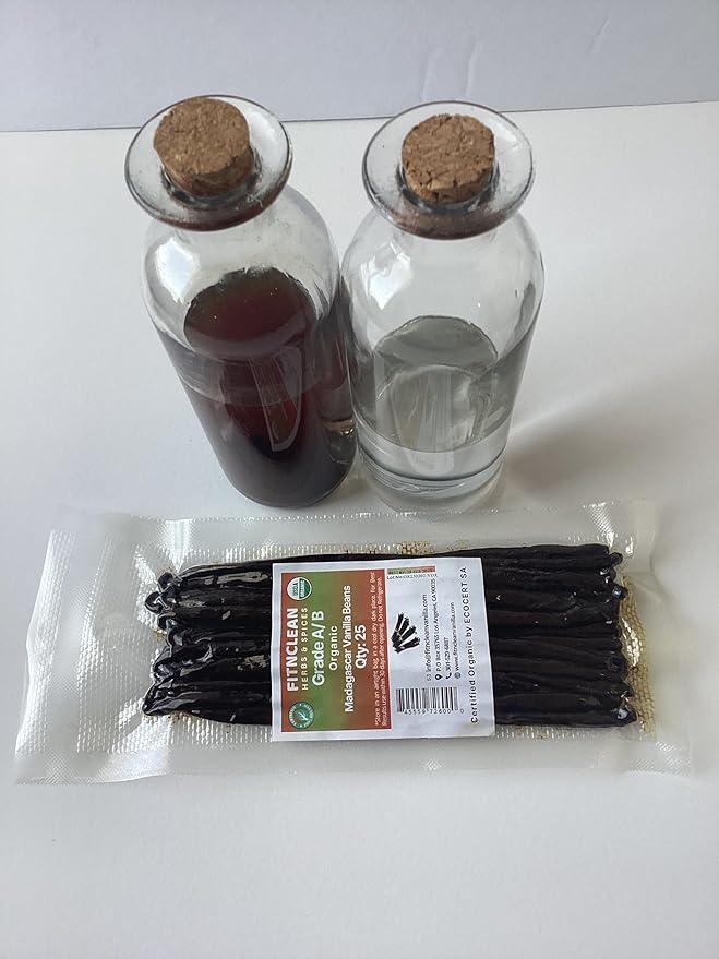 25 Organic Madagascar Vanilla Beans Grade A/B. Certified USDA Organic. Bulk for Extract and Everything Vanilla| 5"-7" Fresh Whole NON-GMO Bourbon Pods by FITNCLEAN VANILLA.
