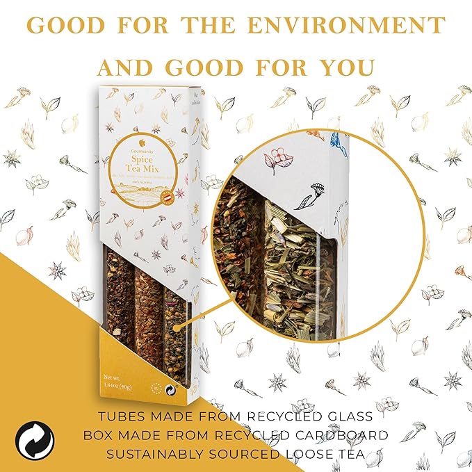 Gourmanity Spicy Loose Tea Sampler Set, 3 vibrant Spicy Flavors, Chai Latte, Intensely Spicy & Turmeric Herb, Infused with Cooling Herbs and & Fragrant Rose Petals, Product of Austria, 1.41oz