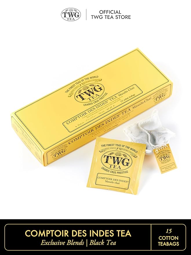 TWG Tea | Comptoir Des Indes Tea | Black Tea | Masala Chai & Spices | 15 Hand Sewn Cotton Teabags | Gift Set