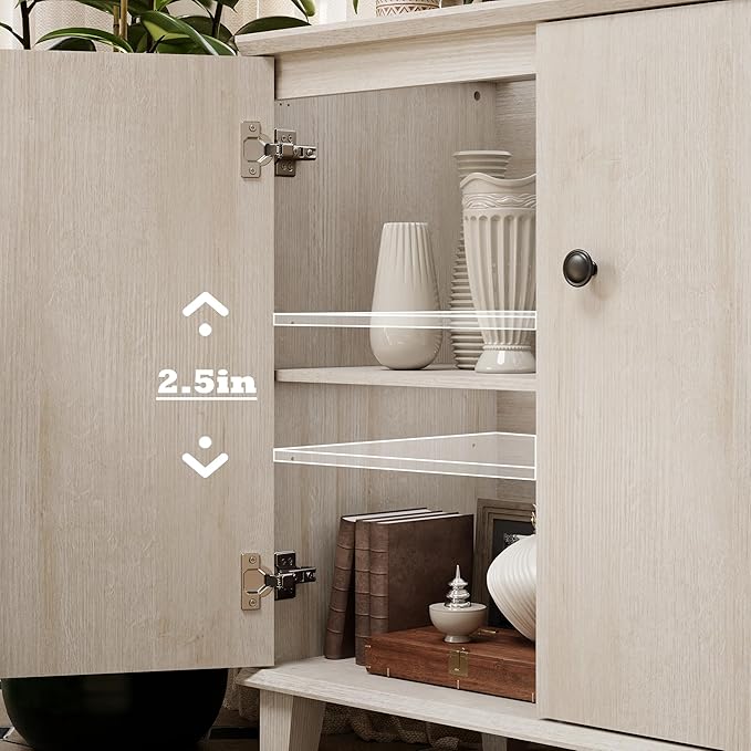 Modern Storage Cabinet Buffet Storage with Wood Legs and Adjustable Shelf for Dinnig Room Living Room Entryway,Light Oak