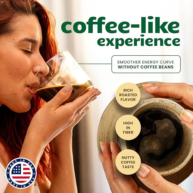 Mushroom Coffee Alternative with Lion’s Mane, Reishi, Chaga, Cordyceps & Turkey Tail, Natural Energy & Focus Drink with 2,200 mg Functional Mushrooms, Vegan Barley & Chicory Blend, Coffee-Like Experience