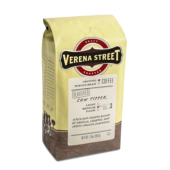 Verena Street 2 Pound Flavored Ground Coffee, Cow Tipper, Medium Roast, Rainforest Alliance Certified Arabica Coffee